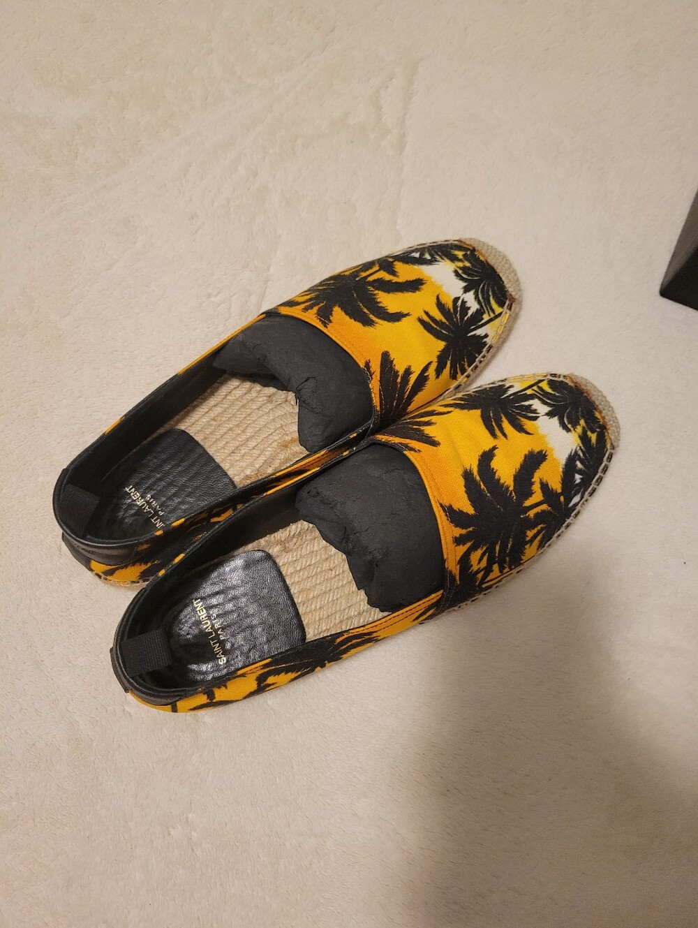 Saint Laurent Yellow and Black Palm-Print Espadrille Slip-Ons - size 42.5 - Picture 2 of 7